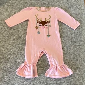 Mud Pie size 0-3 one piece reindeer outfit. Pink.